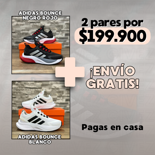 PROMO PACK  - ADIDAS BOUNCE HOMBRE NEGRO ROJO + ADIDAS BOUNCE HOMBRE BLANCOS