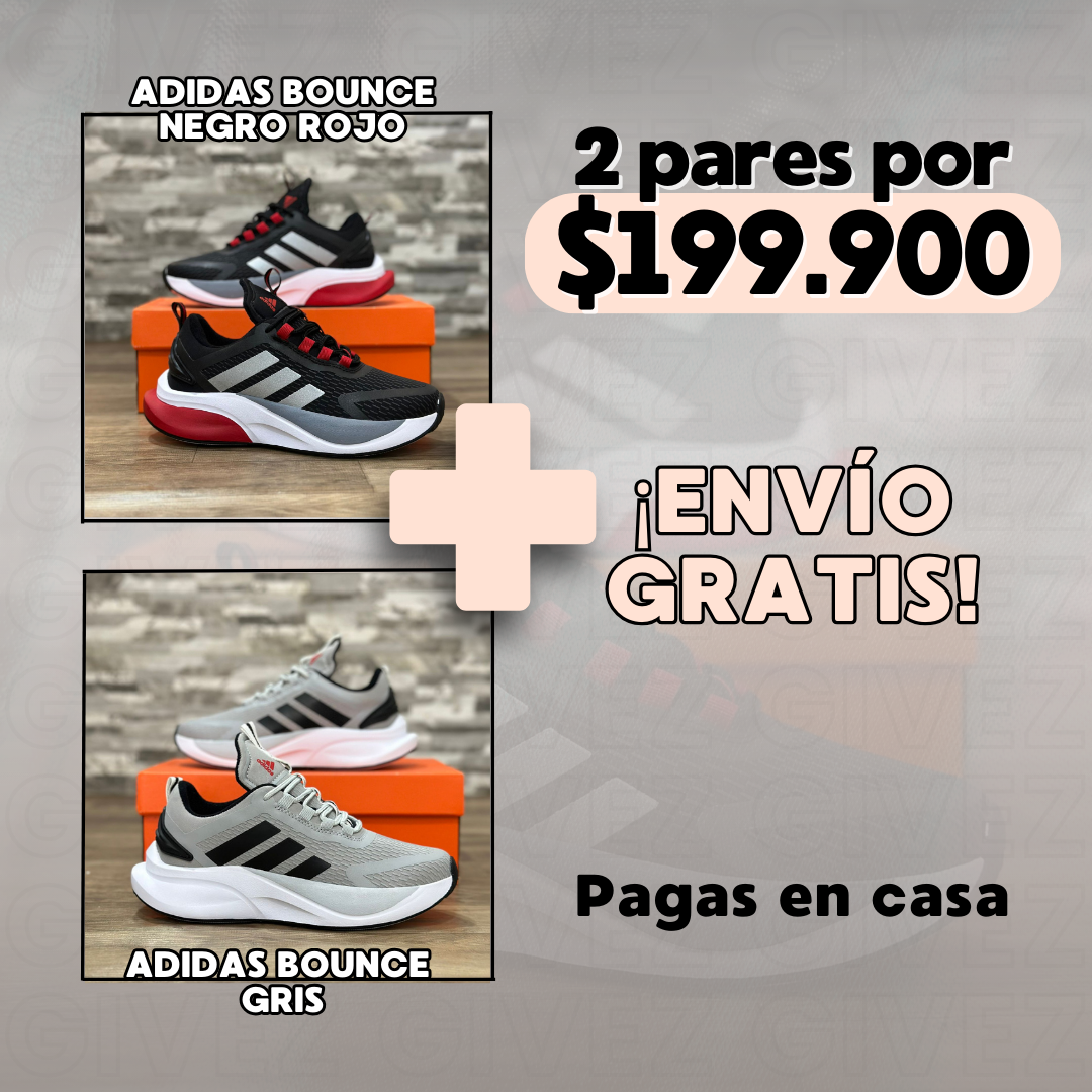 PROMO PACK - ADIDAS BOUNCE HOMBRE GRIS + ADIDAS BOUNCE HOMBRE NEGRO ROJO